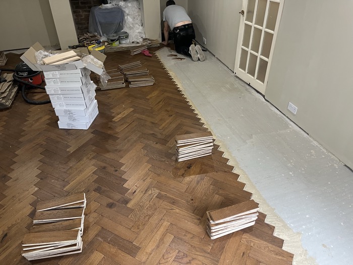 Engineered wood boards in a living room